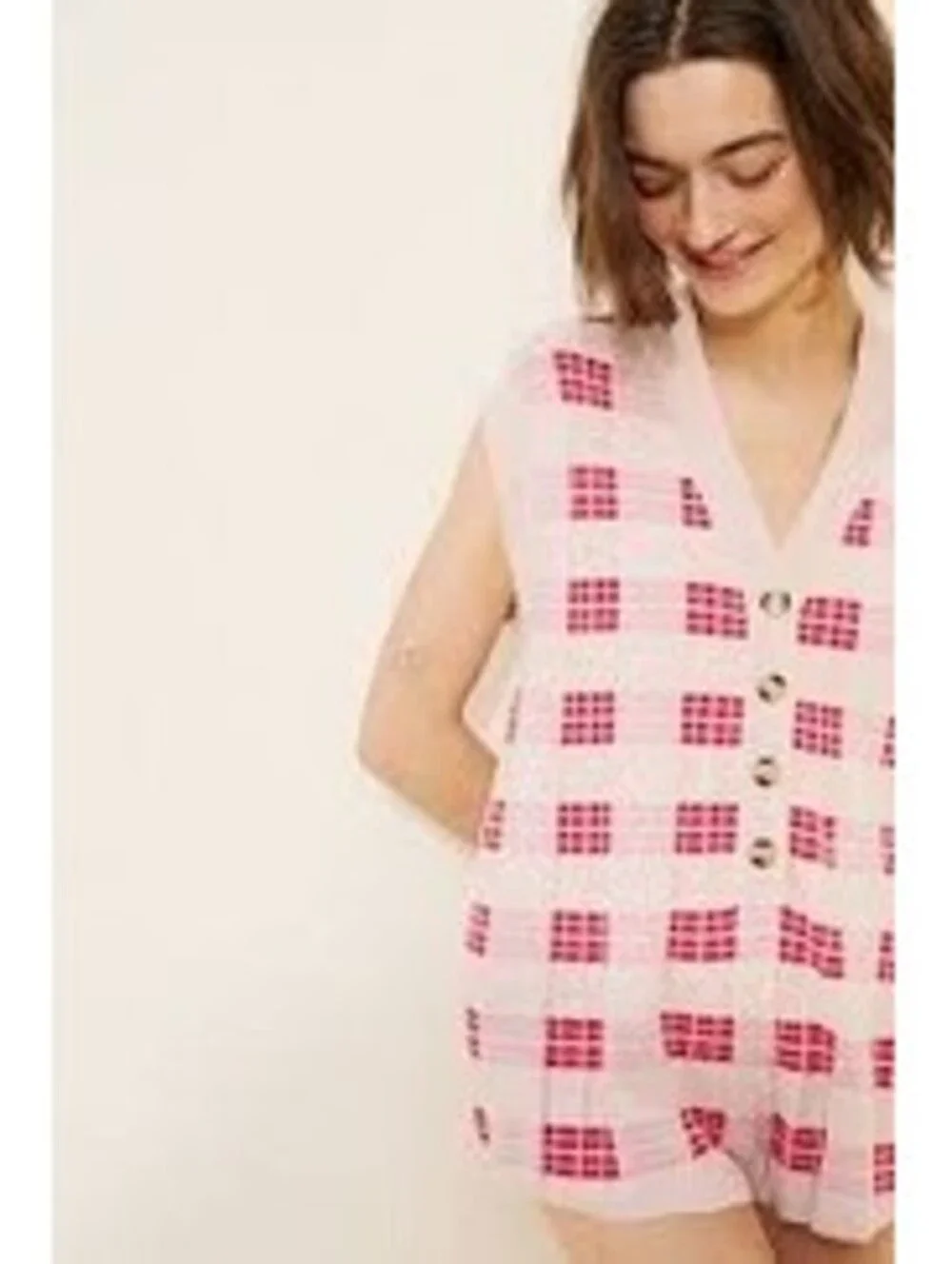 Free People Lewis Plaid Sweater Knit Romper red motif combo SIZE XS #1304